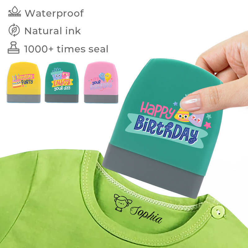 Diy Cartoon Happy Birthday Wishes Gift Children Diy Seal Custom Name School Uniform Waterproof Wash Not Faded Customized Stamp