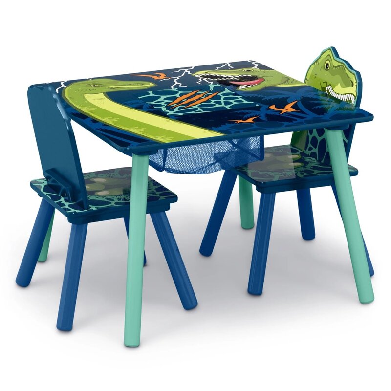 Детский стол и стул Delta с динозавром, набор с хранилищем (2 стула в комплекте), синий/зеленый