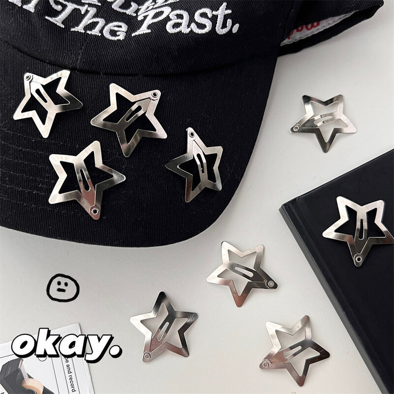 Five Pointed Star Hair Clip para Mulheres, Sweet Cool Silver, Spicy Girl Hair Accessories, Metal Feel, BB, 10Pcs
