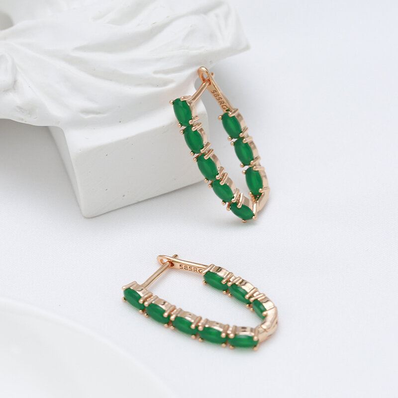 SYOUJYO Full Green Natural Zircon Long Women's Earring 585 Rose Gold Color Vintage Bride Wedding Jewelry Luxury Design Best Gift