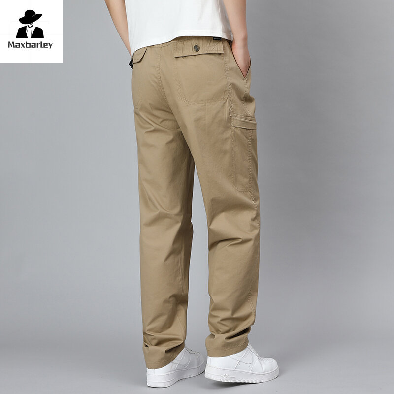 Outdoor Pure Cotton cargo Pants New Spring Casual Zipper Pocket Wide Leg Trousers Tactical Work Hunting Fishing Pants Men Jogger