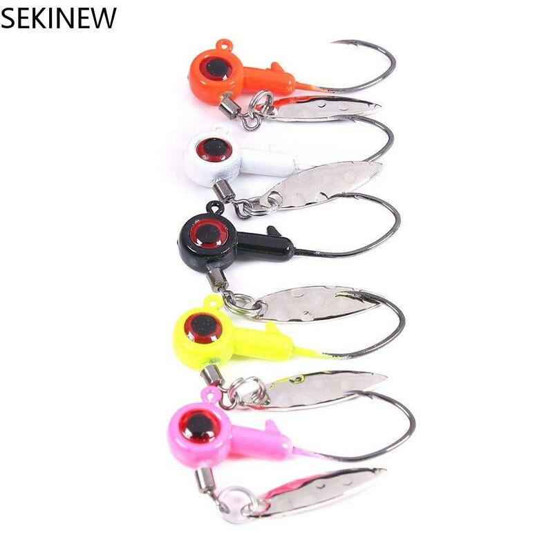 5Pcs 1.7g 3.Jigs Head Hooks Rotating with Big 3D Eye Round Head Fishing Hooks High Carbon Steel Spinner Sequin