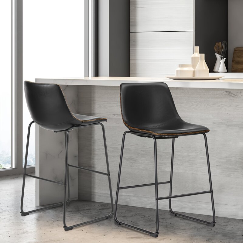 Set of 2, 30 inch Leather Dining Room Kitchen Island Modern Back, Counter Stool Armless Chairs