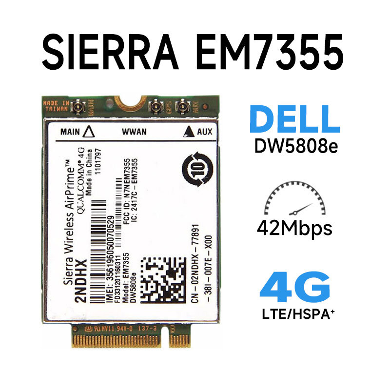 Dell 무선 DW5808E 4G LTE EM7355 퀄컴 WWAN NGFF 카드 3G 모듈, dw 5808E