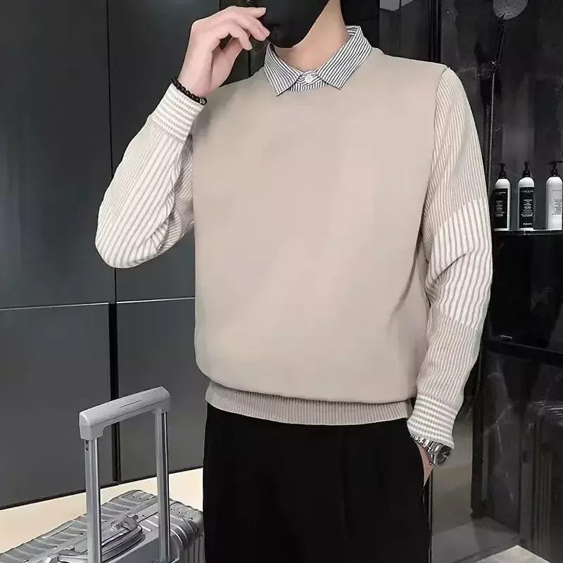 Two shirts Autumn winter base striped sweater trend men's long-sleeved men's knitwear handsome casual sweater