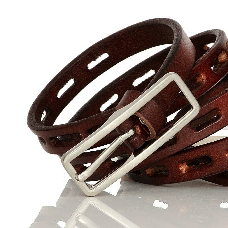 Natural Leather Thin belt Pin Buckle Genuine Leather Belt For Women Female Cowskin Leather Dress Decoration Small Ladies Belt