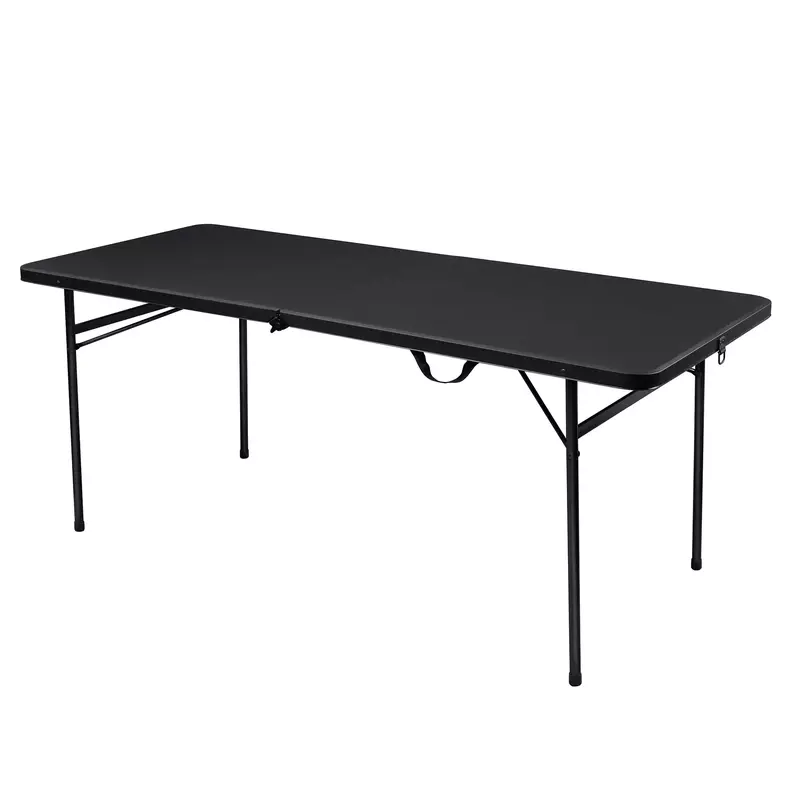طاولة بلاستيكية قابلة للطي ، 6 أقدام ، ثنائية الطي ، لون أسود