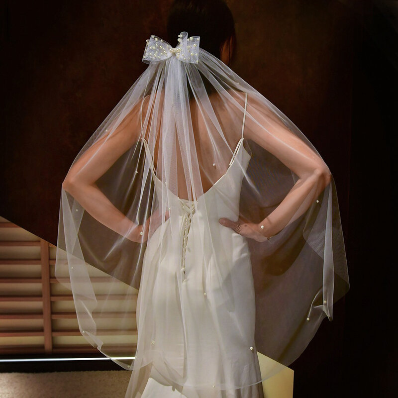 حجاب للعروس من طبقة واحدة ، قوس مرن بطبقة مزدوجة ، تيلة قصيرة ، BL4029