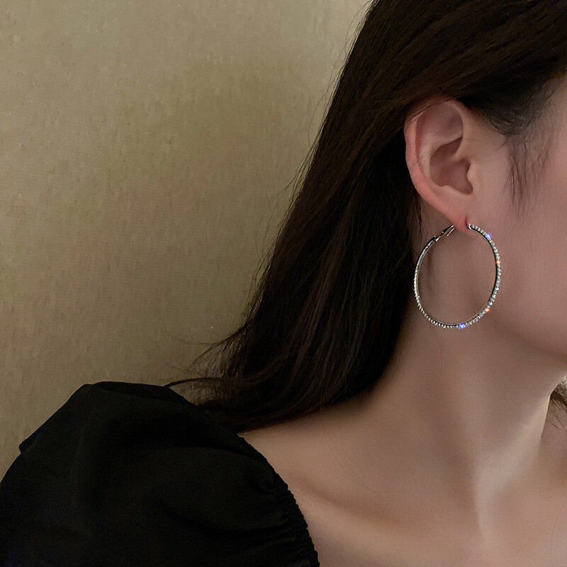 Grandes boucles d'oreilles rondes en cristal pour femmes, bijoux géométriques en strass, cercles, tendance, cadeaux, 2022