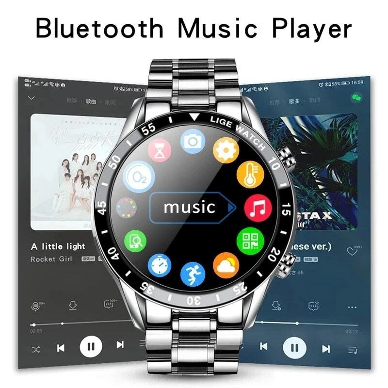 Lige 2024 Smart Watch Mannen Full Circle Touchscreen Bluetooth Call Mannen Smartwatch Waterdichte Sportactiviteit Fitness Horloge + Doos