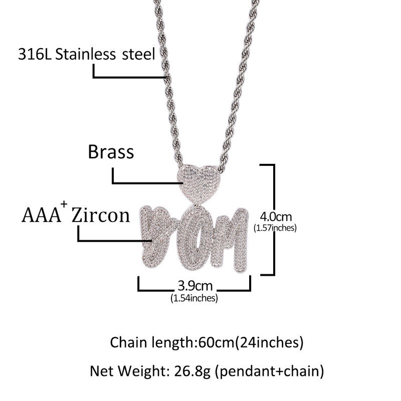 Uwin Custom Letters Hanger Met Hartvormige Sluiting Ketting Voor Vrouwen Iced Out Zirconia Fashion Charm Diy Sieraden geschenken