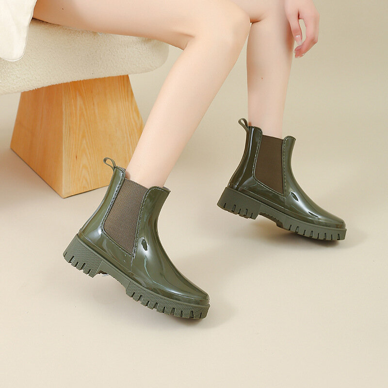 Krótkie podkolanówki moda damska dla dorosłych cztery pory roku może nosić wodoodporne kalosze wypoczynek na świeżym powietrzu antypoślizgowe buty przeciwdeszczowe na grubej podeszwie