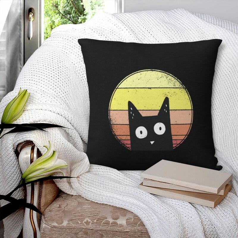Capa de almofada de poliéster com zip para casa e carro, travesseiro decorativo com design do sol gato