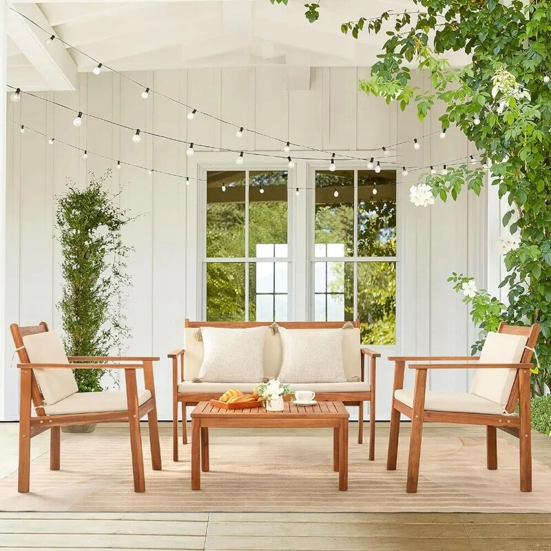 조각 비스트로 파티오 가구, 야외 채팅 의자 세트, 방수 쿠션 및 커피 테이블, 해변 뒤뜰 정원용
