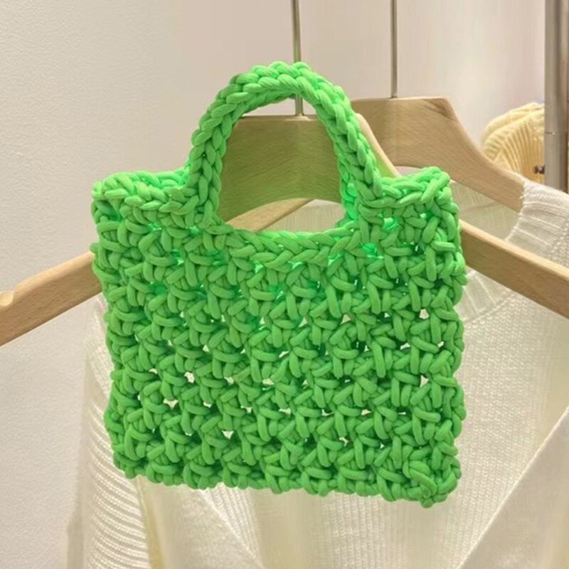 Bolso de playa de paja hecho a mano para mujer, tejido de ganchillo de algodón, a la moda, primavera y verano, 2022