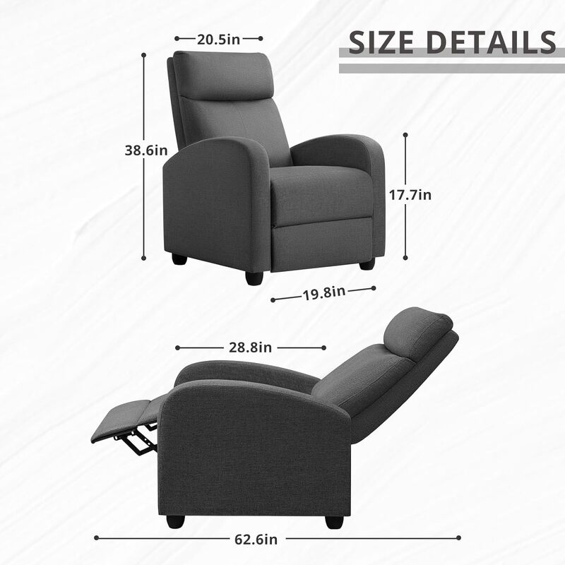 Sedia reclinabile regolabile Home Theater divano reclinabile in tessuto singolo con cuscino del sedile spesso e schienale soggiorno moderno