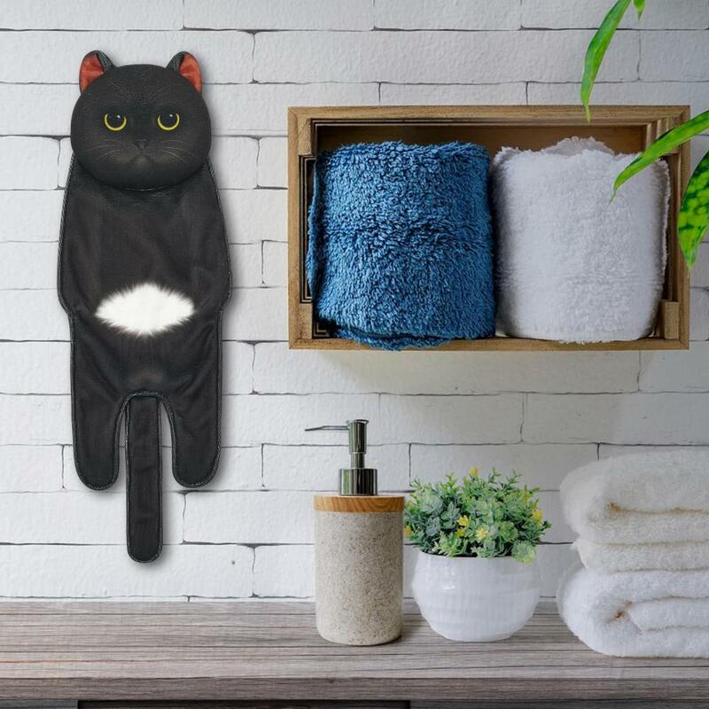Soft Cat Towel Cat Themed Towel Soft Absorbent Cartoon Cat Shaped Hand Towel for Kitchen Bathroom Adorable Hanging for House