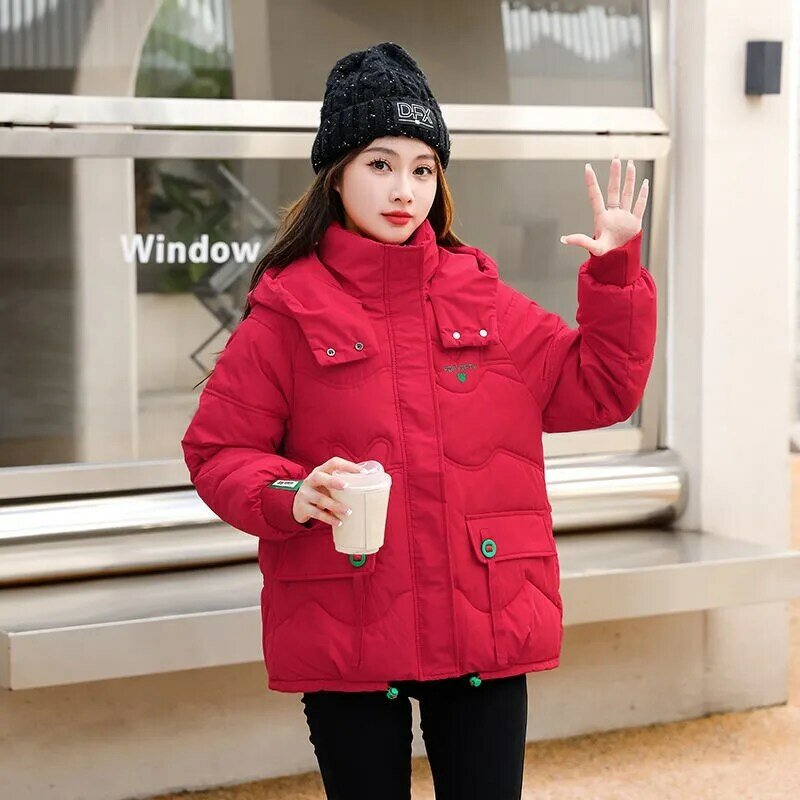 Jaket Down parka wanita, mantel musim dingin longgar tebal hangat bertudung waktu santai serbaguna 2023