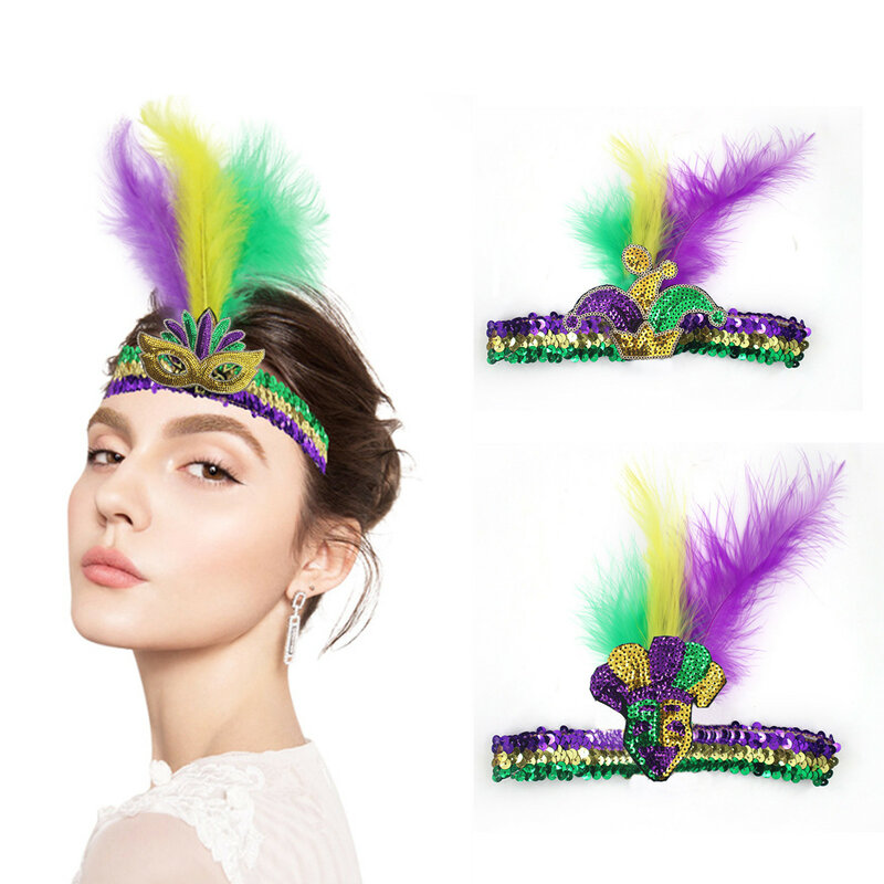 Penas Lantejoulas Headband para Mulheres, Festa Hairband, Headdress, Traje Vintage, Headwear Brilhante, Acessórios para Cabelo