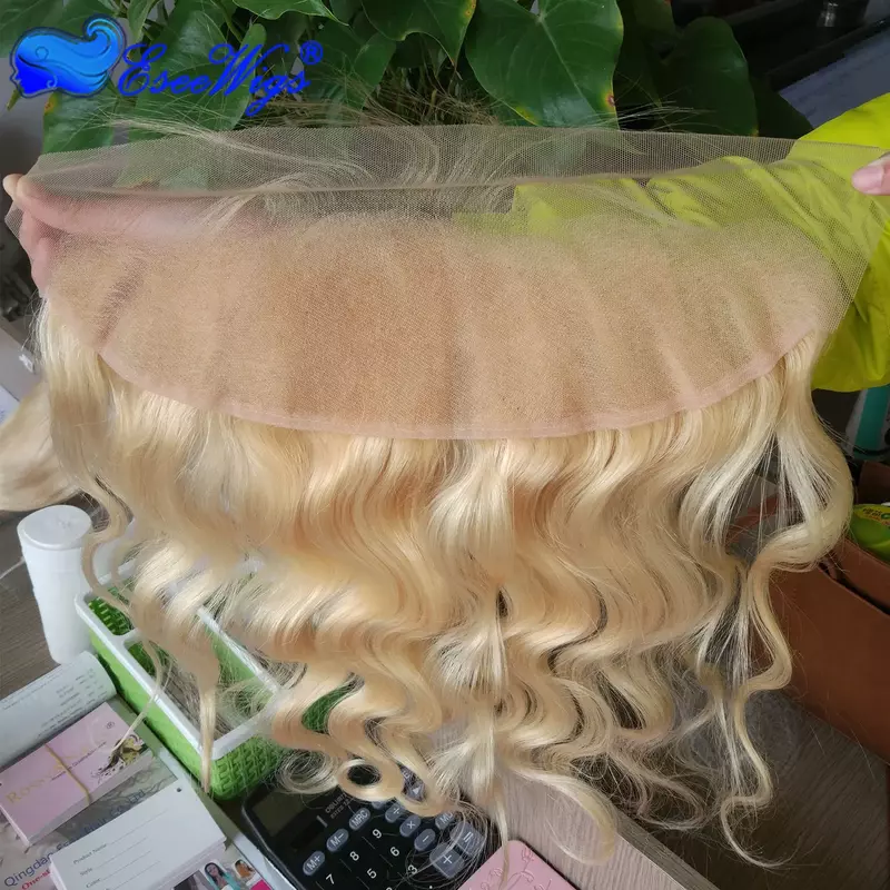 Eseewigs блондинка 613 13X4 кружева фронтальные волнистые перуанские Волосы remy прозрачного кружева фронтальные застежка для волос Выбеленные узлы