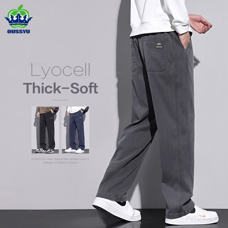 Pantalones de tela Lyocell para hombre, pantalón holgado, recto, con cintura elástica, grueso, informal, ancho, de gran tamaño, M-5XL