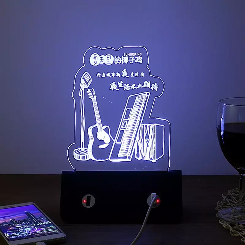 Kunden spezifische LED-Nachtlicht 3d Nachtlichter Acryl Plakat wand Milch tee Kaffee geschäft Restaurant Bar Glühen Menü Marke Tisch lampe USB