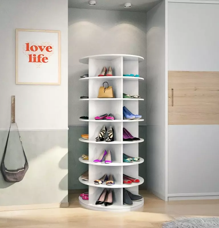 Поставка мебели, оригинальная вращающаяся полка для обуви на 360 °, вращающаяся полка для обуви, вмещает только 35 полок. 7-уровневая фиксация