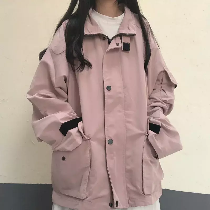 Basic Jackets Women Spring Long Sleeve Feminino Outwear Loose BF Harajuku Chic Students All-match New Fashion Cargo Solid Pocket