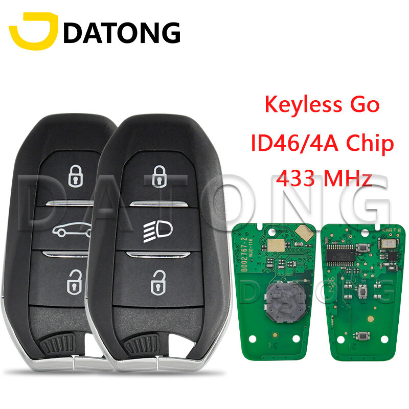 مفتاح بعيد للسيارة من Datong World لـ Peugeot 208 308 508 3008 5008 Citroen C3 C5 DS4 DS5 ID46 4A 433MHz بدون مفتاح Go بطاقة بروميكسيتي