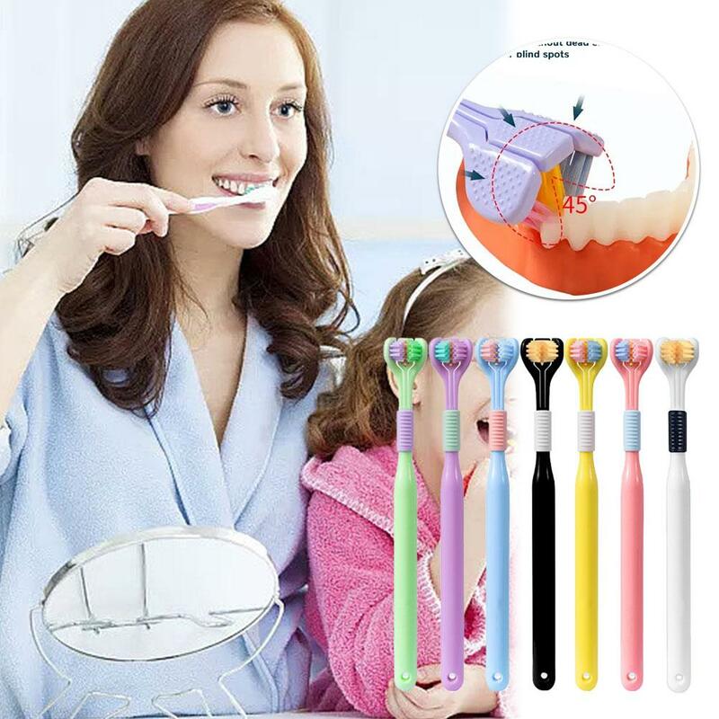 Spazzolino Stereo 3D a tre lati strumenti per l'igiene dei capelli morbidi Ultra fini spazzola per lingua per la pulizia degli adulti denti profondi cura dei denti orale U0H0