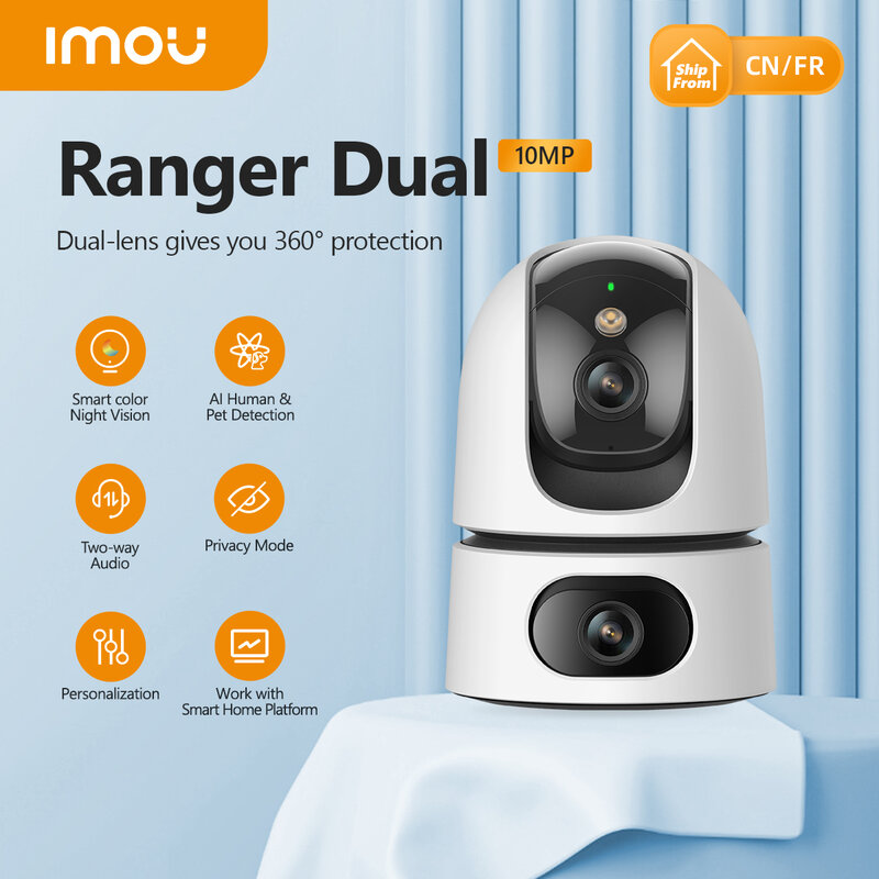 Imou Ranger เลนส์คู่10MP กล้อง WiFi 360 PT การมองเห็นได้ในเวลากลางคืนตรวจจับสัตว์เลี้ยงของมนุษย์กล้องรักษาความปลอดภัยของเด็กทารกกล้องเฝ้าระวัง8X IP