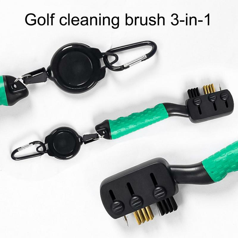 Sikat pembersih klub Golf sikat gosok klub Golf untuk membersihkan sikat Golf alur alat Golf berguna dengan klip Carabiner ergonomis