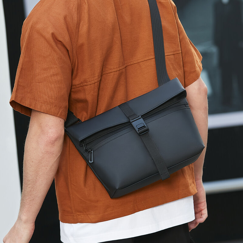 HcanKcan-bandolera impermeable para hombre, bolso de hombro para ordenador portátil de 13 pulgadas, de gran capacidad, color negro