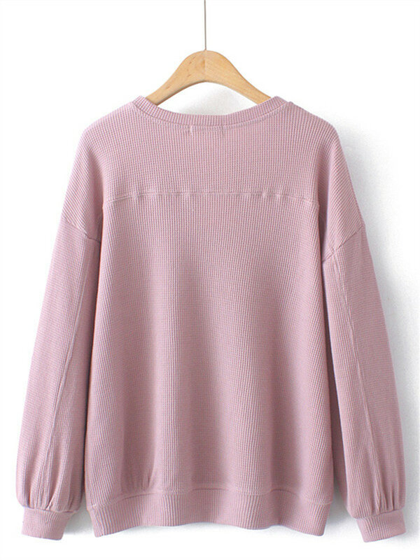 봄 가을 시즌 긴 소매 라운드 넥 코튼 니트 원단 여성용, 단색 세로 줄무늬 티셔츠 플러스 사이즈