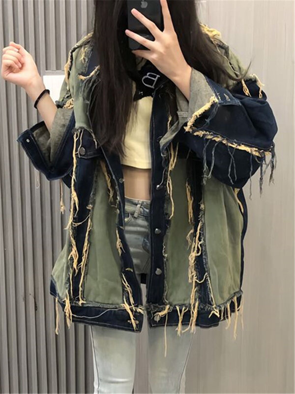 American Retro Sweet and Cool Spicy Girl Denim Jacket Women's 2024 Spring and Autumn Loose Temperament Casual Cardigan Jacket S4