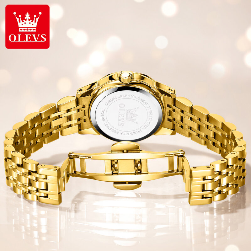 Olevs-女性のためのエレガントなステンレス鋼の時計,オリジナルのクォーツ腕時計,発光,耐水性,新しい
