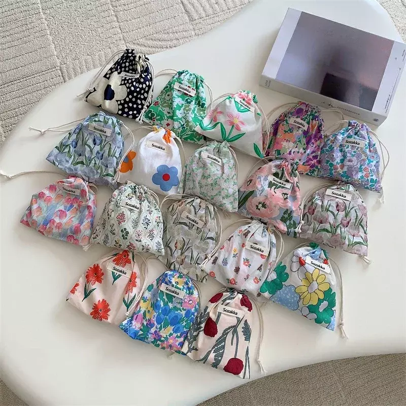 Bolsa de moedas de cordão japonês para mulheres, bolsa de presente carteira, bolsa de armazenamento, organizador floral bonito de viagem, batom e maquiagem