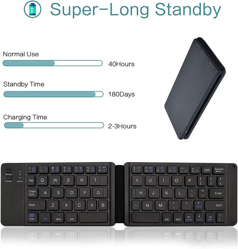 Portable Mini Foldable Bluetooth Keyboard, Rechargeable Wireless Keyboard, Suitable for MAC/iOS/PC, Tablet, Laptop