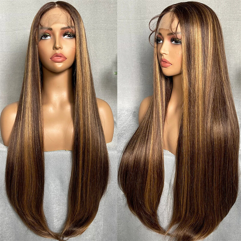 Peluca recta con encaje Frontal para mujer, cabello humano brasileño de color, 13x4, HD, transparente, prearrancado