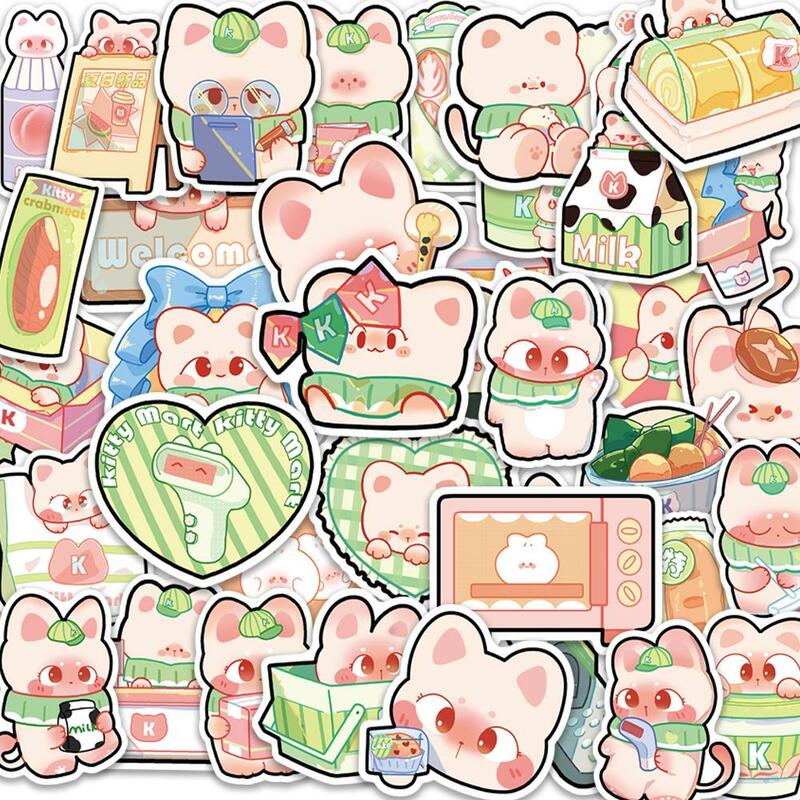 10/25/40PCS Cartoon Cute Supermarket Cat Stickers Kawaii For Kids DIY Skateboard Laptop Luggage Bike Car Decals Sticker