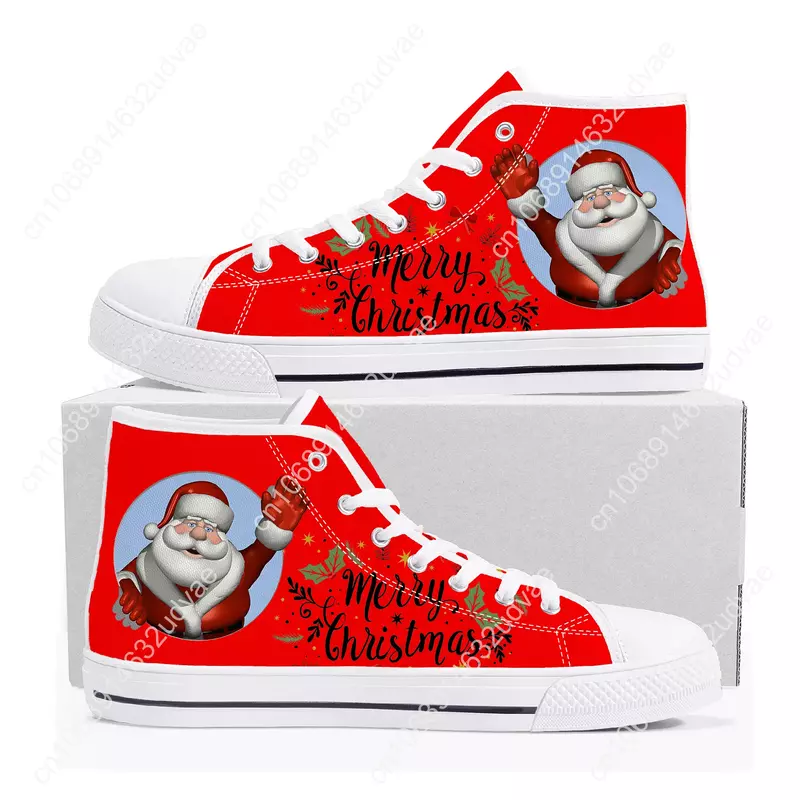 메리 크리스마스 산타 클로스 눈사람 하이탑 스니커즈, 남성 여성 십대 캔버스 하이 퀄리티 운동화 커플 신발, 맞춤 신발