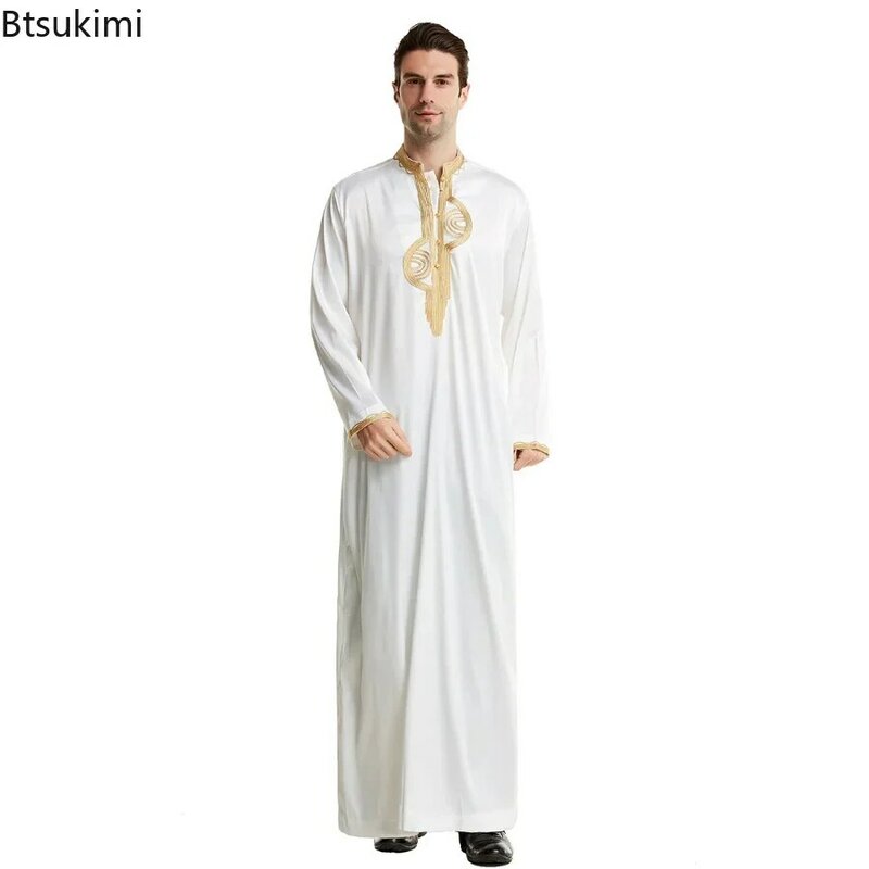 Baju Kaftan jubah pria Muslim kerah berdiri lengan panjang gaun Turki Kurta Arab Lebaran haid Habit santai etnik