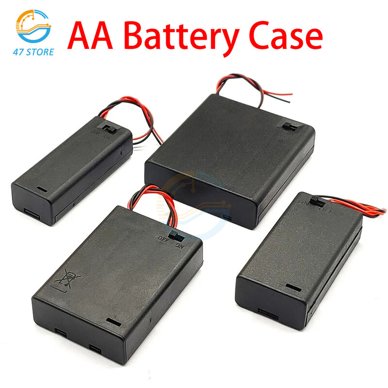 Suporte da bateria com interruptor, Suporte da bateria com tampa, Caixa de armazenamento de bateria AA com conector de fios
