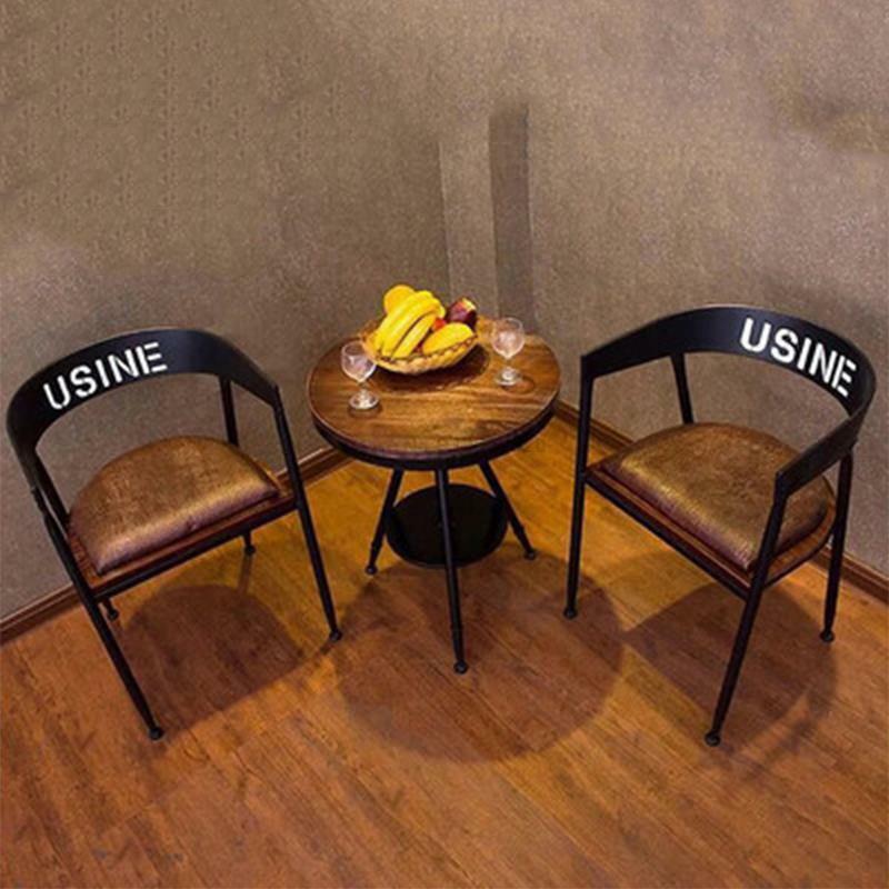 Silla de comedor de hierro, sillón de ocio, madera maciza americana, combinación de mesa y silla para cafetería, tienda de té con leche