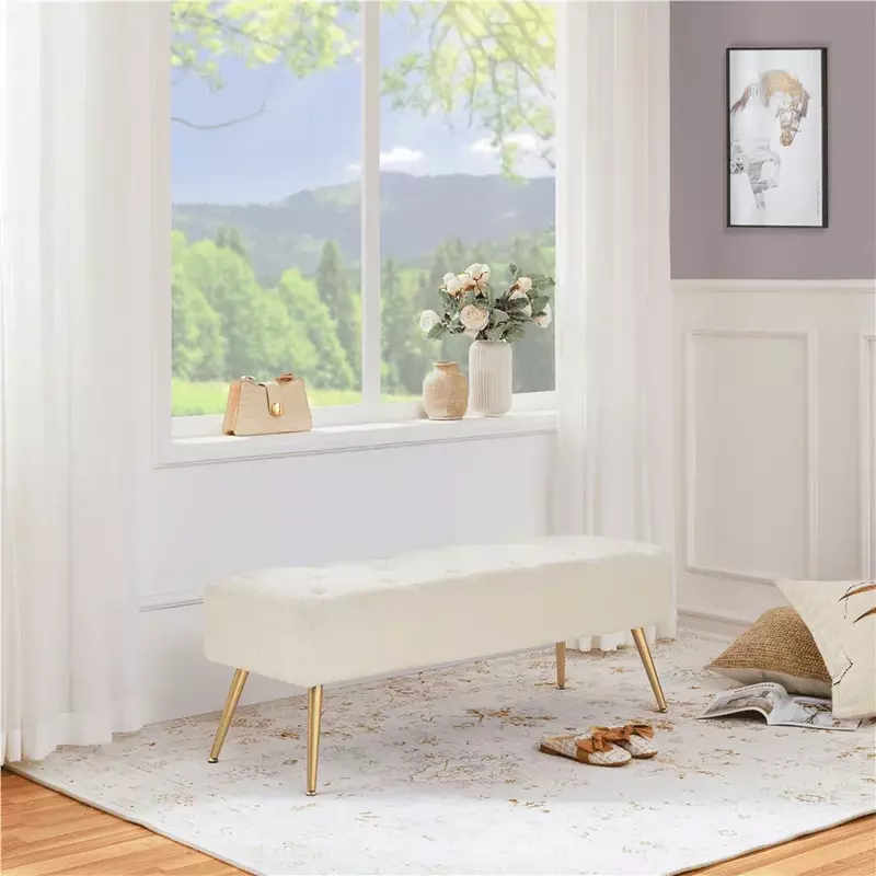 Marfim veludo footstool, moderno footstool para quarto