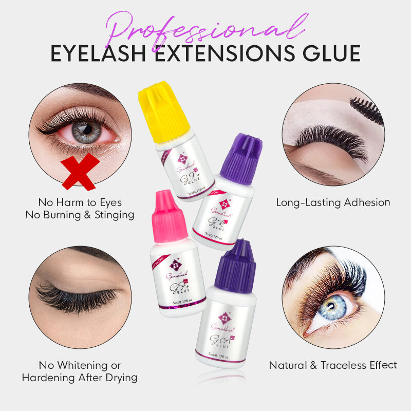Genielash แห้งเร็ว Eyelash Extension กาว Professional ใช้กาวสำหรับขนตาต่ำระคายเคืองไม่เจ็บสีดำกาว
