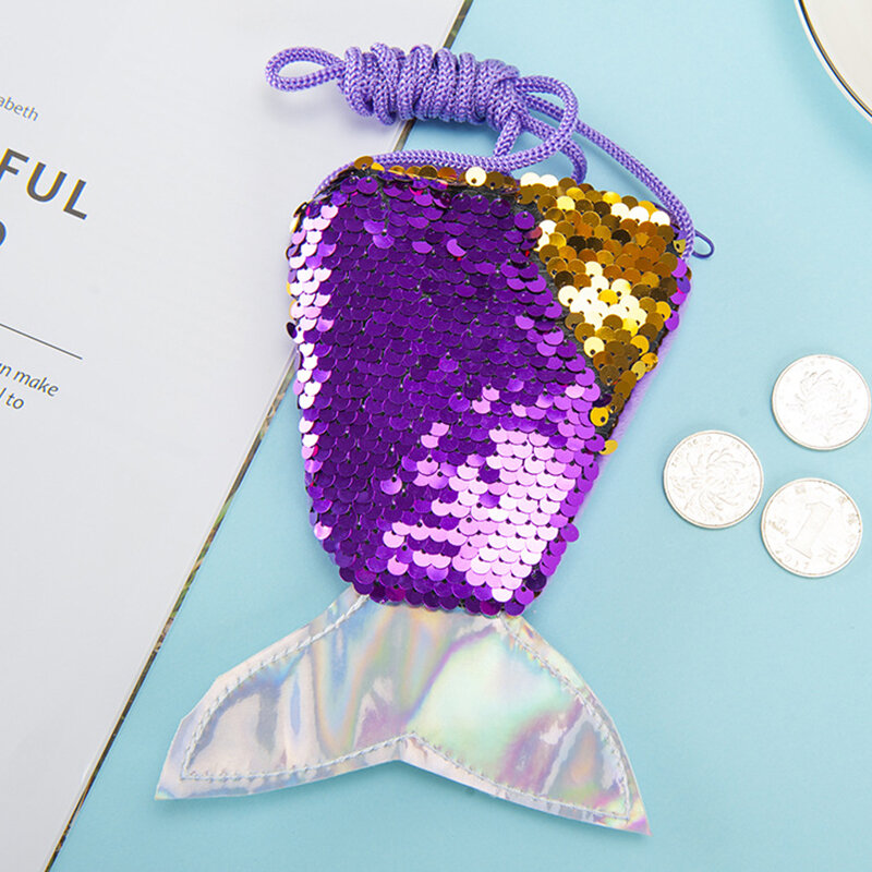 Monedero de lentejuelas con purpurina para niños, bolsa de almacenamiento de monedas de juguete de sirena, regalo de evento, juguete de peluche, Mochila pequeña de sirena