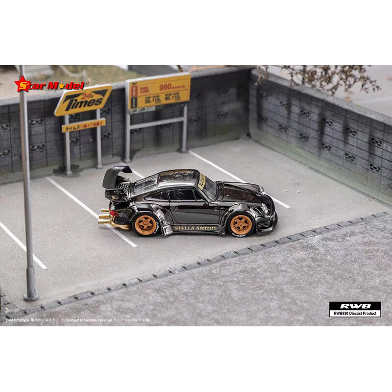 Preventa Star-modelo de coche de juguete en miniatura, juguete de colección de modelos de coche en color negro fundido a presión, modelo RWB 930 GT Wing, Stella Artois, 1:64
