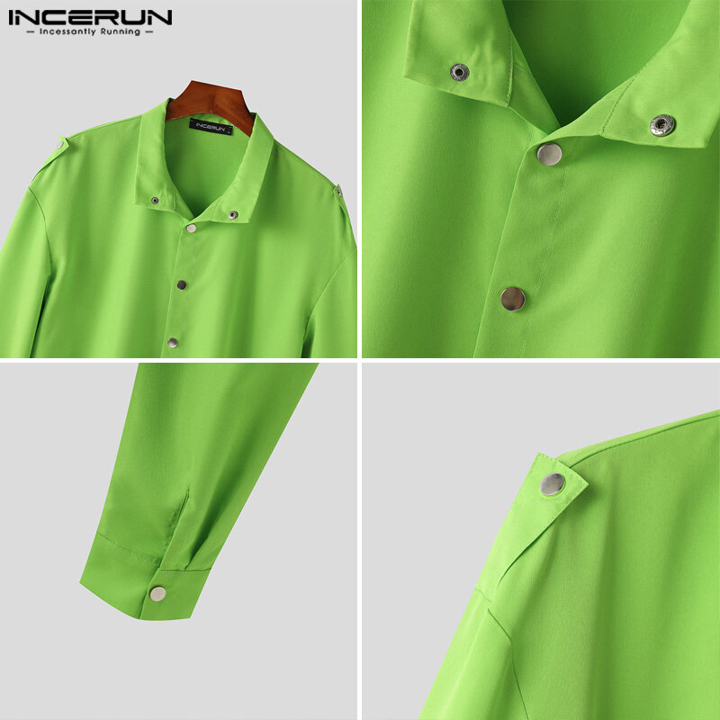 INCERUN-Conjunto de camisa e calças de manga comprida cor sólida para homens, lapela, ternos casuais, streetwear, moda, 2 peças, S-5XL, 2024