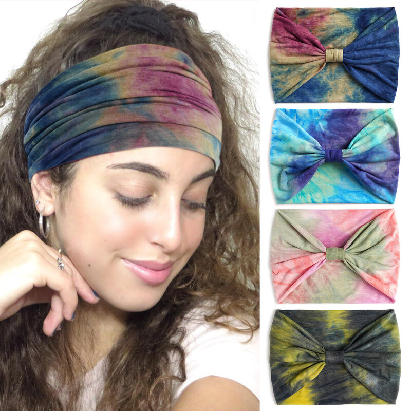 Tie Dye Headbands for Women Wide Headband Yoga Workout Head Wraps Scarf Knotted Hairband Turban Bandana Bandage Hair Accessories